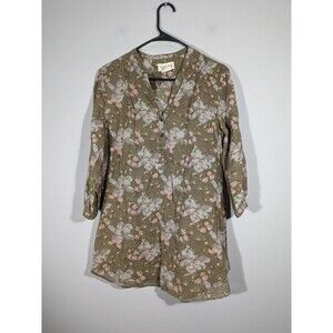 Denim‎ & Supply Top Women Sz S Green Floral 3/4 Sleeve Cottagecore Blouse